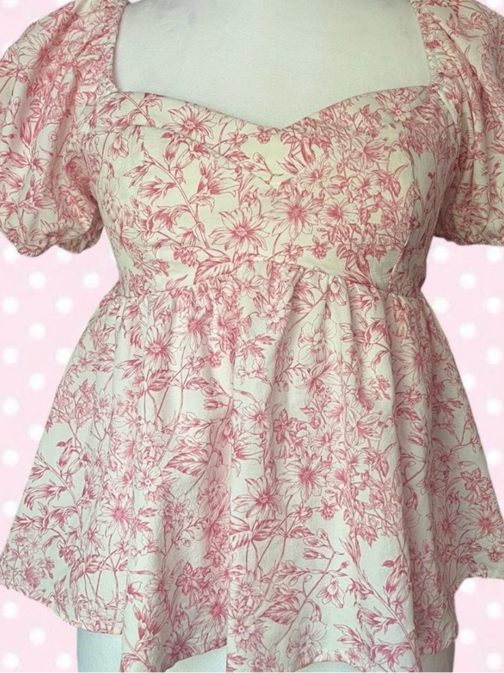 SHEIN White Peplum Top with Pink Floral Print